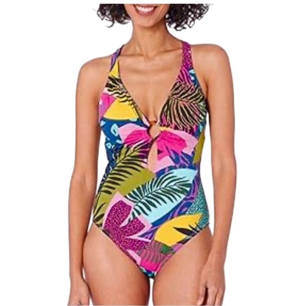 Bleu Rod Beattie Jungle Book Twist One Piece Swimsuit deep v neck pink Size 10